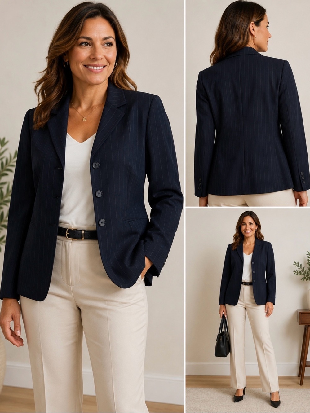 Style & Co. Collection Women’s Navy Pinstripe Blazer Size 14 Three Button